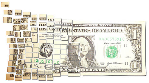 One Dollar Floating Away in Small Pieces