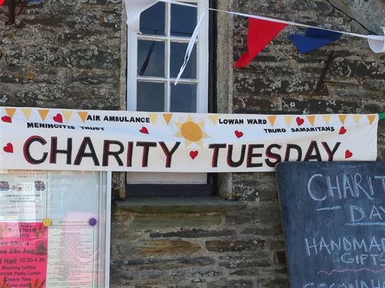 Charity Tuesday banner, Tintagel © Howard Lake (CC BY-SA 2.0) https://www.flickr.com/photos/howardlake/4977858094/ Charity Tuesday banner, Tintagel