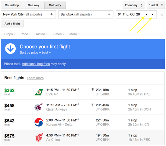 multi flight trip google