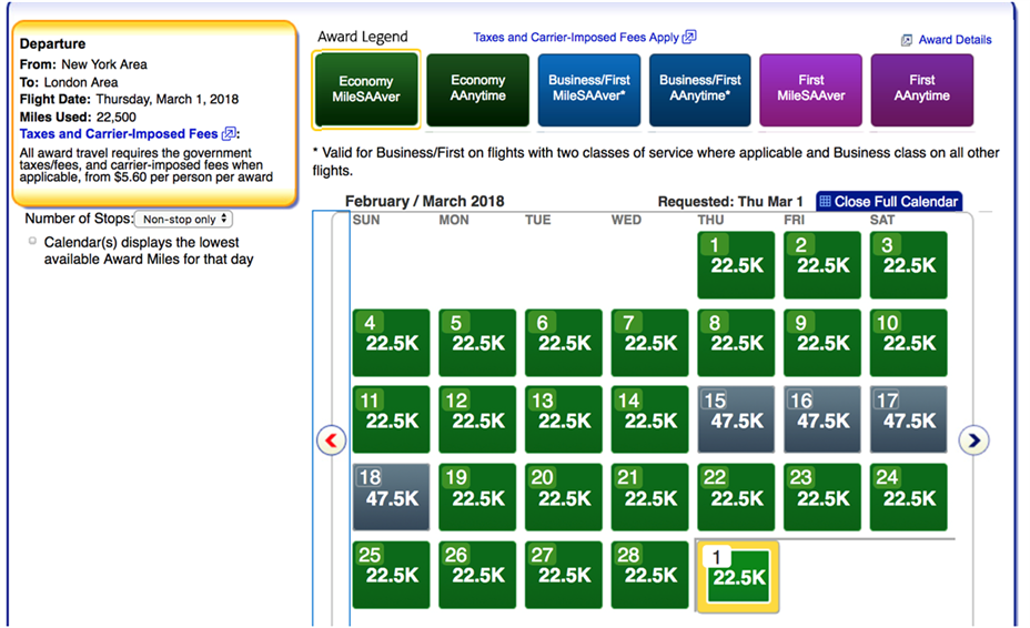 American Airlines Award Travel Chart
