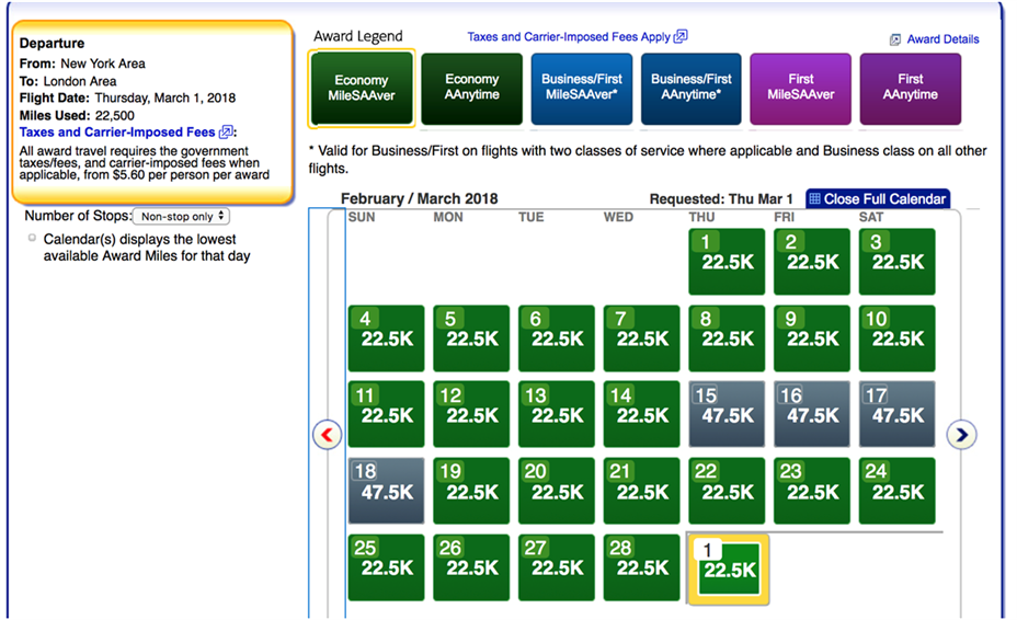 American Airlines Award Chart 2016