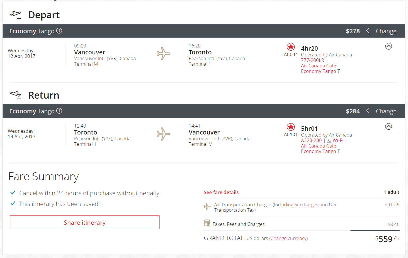 El Al Award Chart