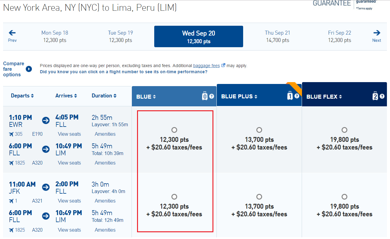 American Express Travel Points Chart