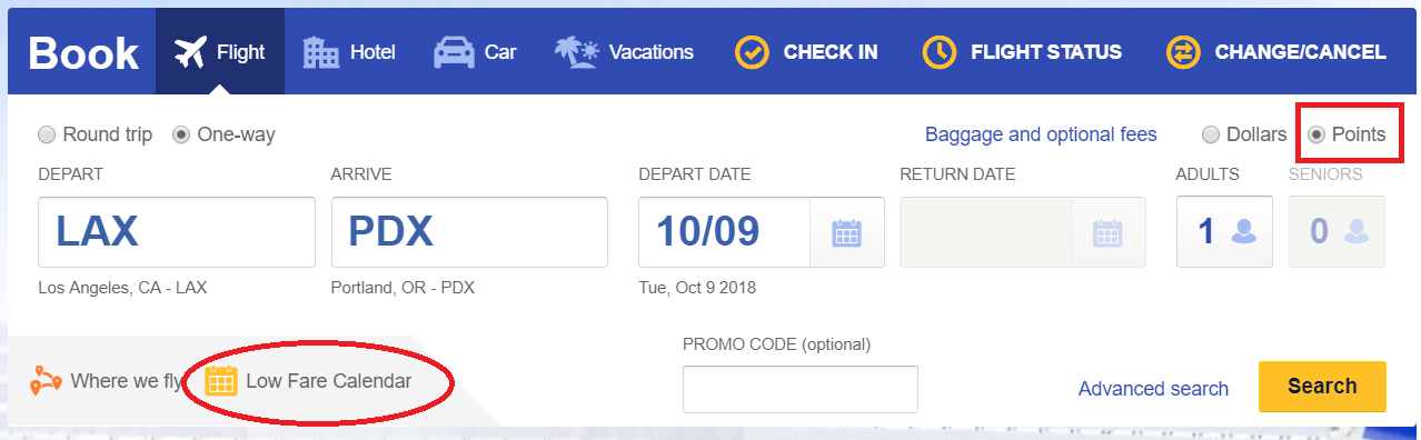 Southwest Air Miles Chart